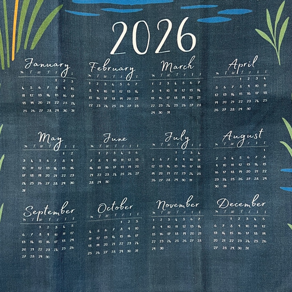Spoonflower 2026 Heron Calendar Tea Towel Linen Cotton Wall Hanging - Picture 3 of 7